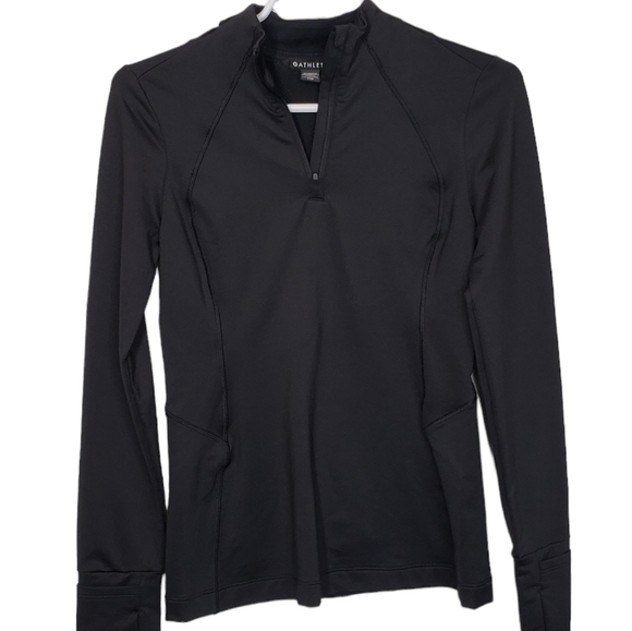 Athleta Black 1/4 Zip Long Sleeve Pullover Jacket Top Back Pocket Size XXS - Picture 1 of 13